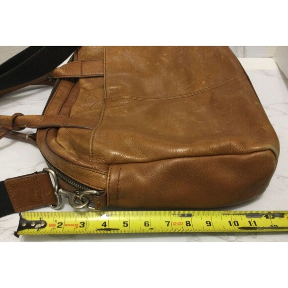 Fossil Messenger Computer Distressed Leather Laptop Shoulder Strap Brown Tan - Picture 6 of 9